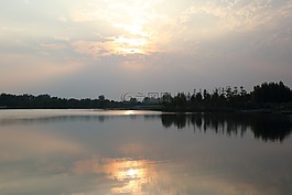 夕阳,水面,倒影