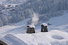 烟囱,雪,屋顶