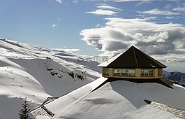 雪,屋顶,山
