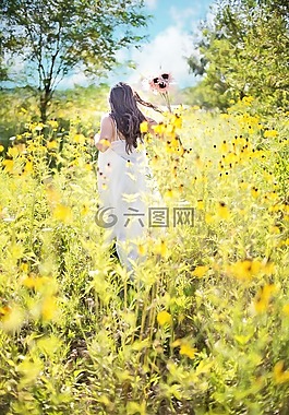 漂亮的女人,野花,夏天