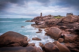 布列塔尼,海岸,岩