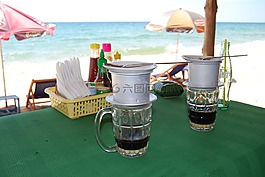 越南咖啡,咖啡杯,海滩餐厅