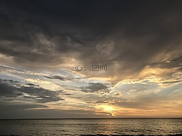 海边,落日,沙巴