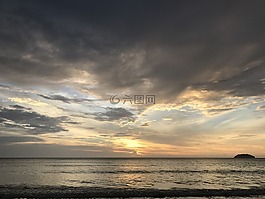 海边,落日,沙巴