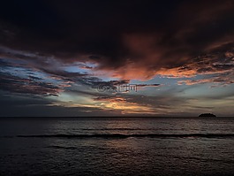 海边,落日,沙巴