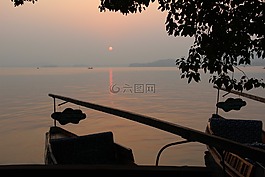 西湖,船,夕阳