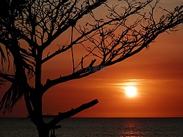 日落,圣玛尔塔,海