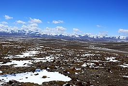 雪地,草地,蓝天