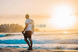 海滩,想法,由日落