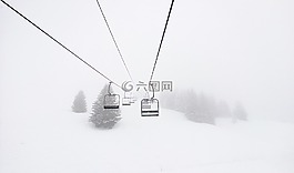雪景,缆车,白色