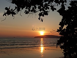 日落,奥南海滩,甲米