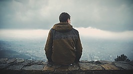 男子,坐,回