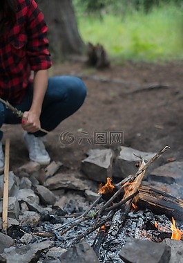 露营,火,自然