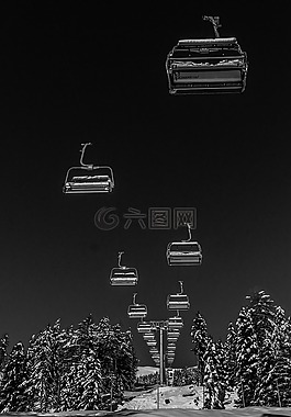 滑雪,电梯,冬天