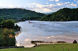教堂,湖,沉没