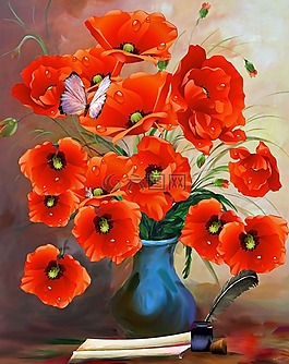 罂粟,花瓶,艺术