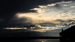 海滩,日落,在晚上