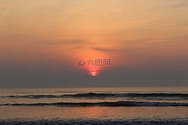 日出,海滩,哇
