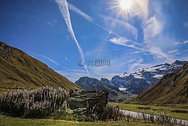 阿尔卑斯山的风景,山的房子,山寨