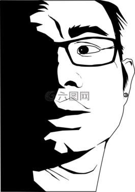 ak的头,黑色和白色,脸