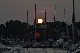 小船,太阳,浮桥