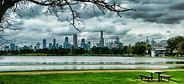 城市,湖,建筑物