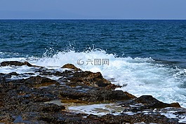 波,海滩,海