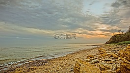 海景观,石头,日落