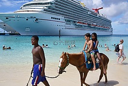 邮轮,大特克,海滩上的马