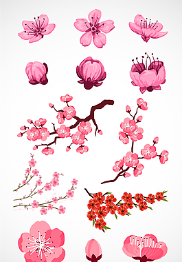 手绘粉色桃花矢量素材