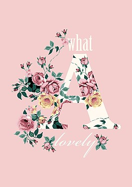 时尚印花图案花卉字母矢量图