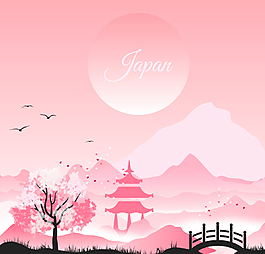 日式风格风景插画矢量素材图片