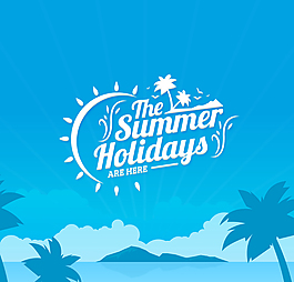蓝色夏日假期海报矢量素材