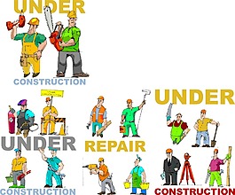 卡通工人和工具