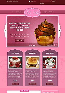 粉红色美味蛋糕品牌响应式网页模板
