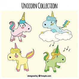 素描写意独角兽在不同姿势