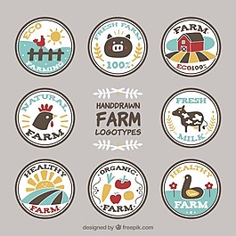 有趣的手绘圆形农场标志