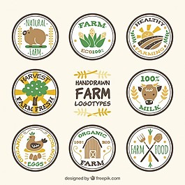 漂亮的手绘圆农场标志包装
