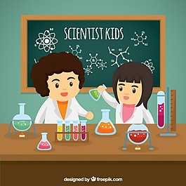 科学家们在实验室里实验的孩子