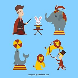 马戏团的表演者和可爱的动物
