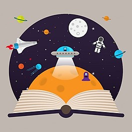 孩子们想象空间飞船和外星人