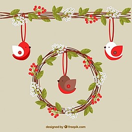 花卉装饰和挂纸鸟