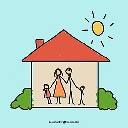 幸福的家庭在家里的一个幼稚的风格