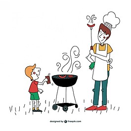 父亲和儿子在烧烤