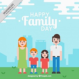 父母与子女在城市背景下的平面设计