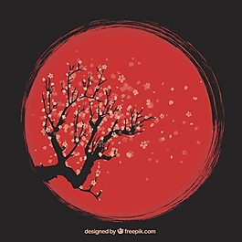 手绘艺术樱桃树背景