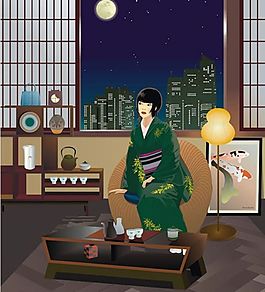 日本茶道美女矢量素材