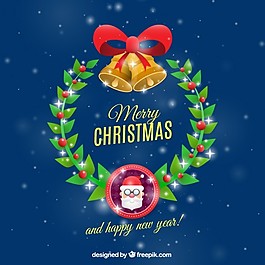 Christmas wreath background with jingle bells