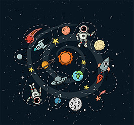创意太空和宇航员插画矢量素材