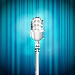 精美蓝色舞台银色麦克风矢量图